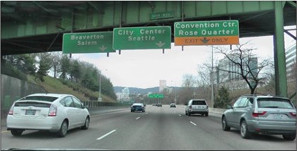 Figure 8.15 Deficiencies in traffic control devices example: First set of directional signs (Source: John Campbell, Washington State, USA)